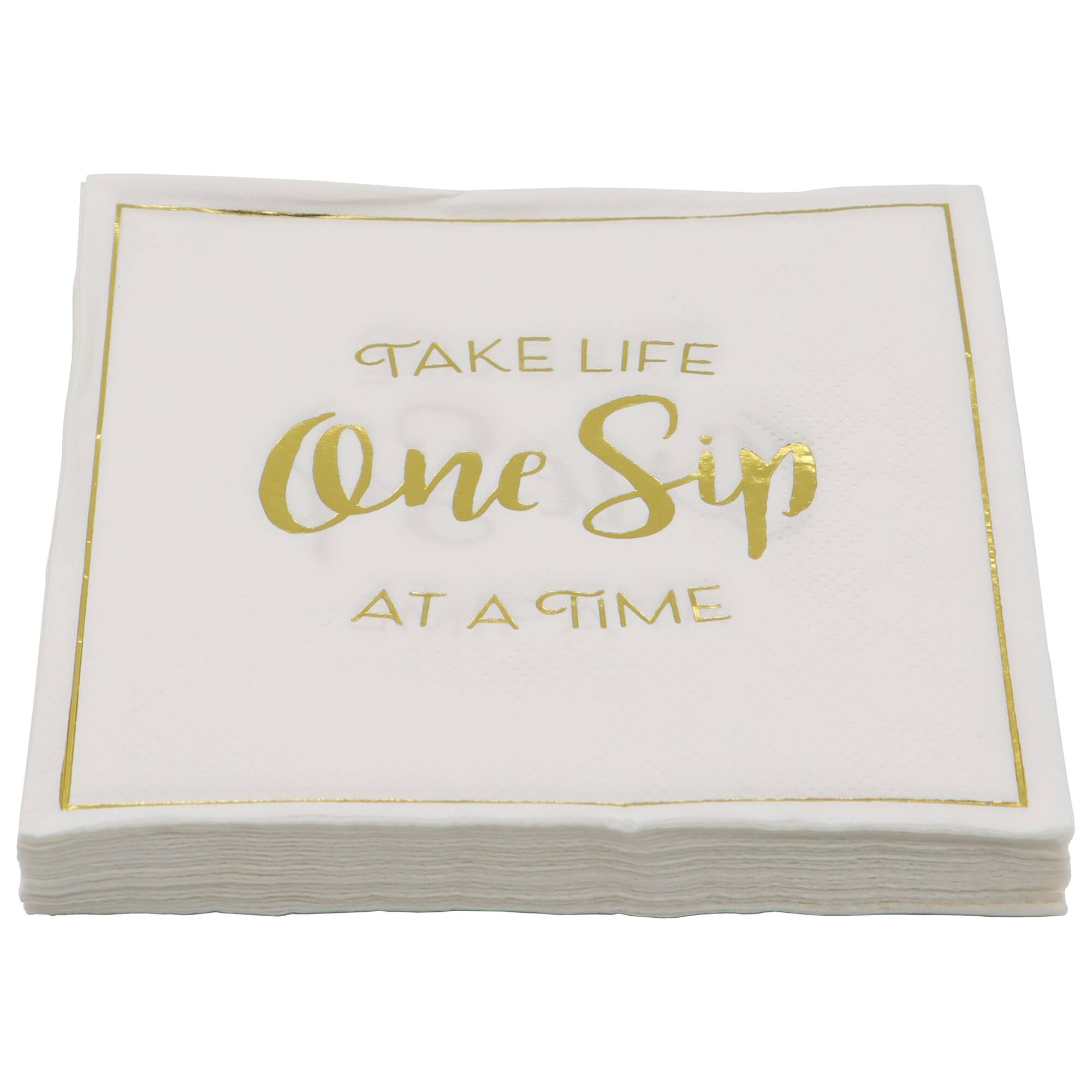 Gold & White One Sip Life Beverage Napkins, 20ct. by Celebrate It™